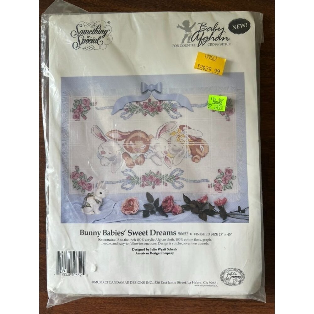 Candamar Bunny Babies Sweet Dreams Cross Stitch Afghan Kit 50-652 OOP NIP